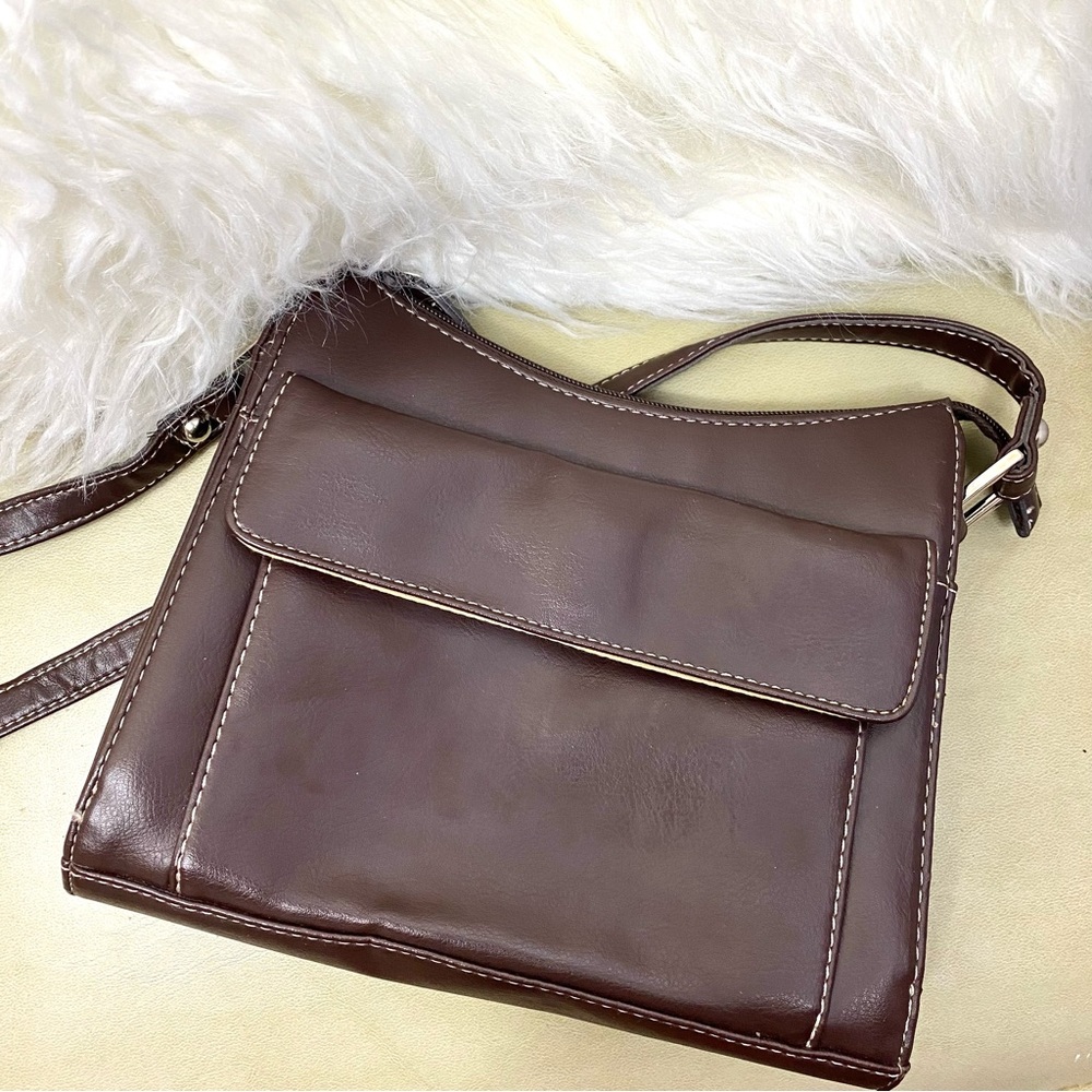 Vintage First Issue Liz Claiborne Vegan Brown Leather Compact Shoulder HandBag - Picture 3 of 16